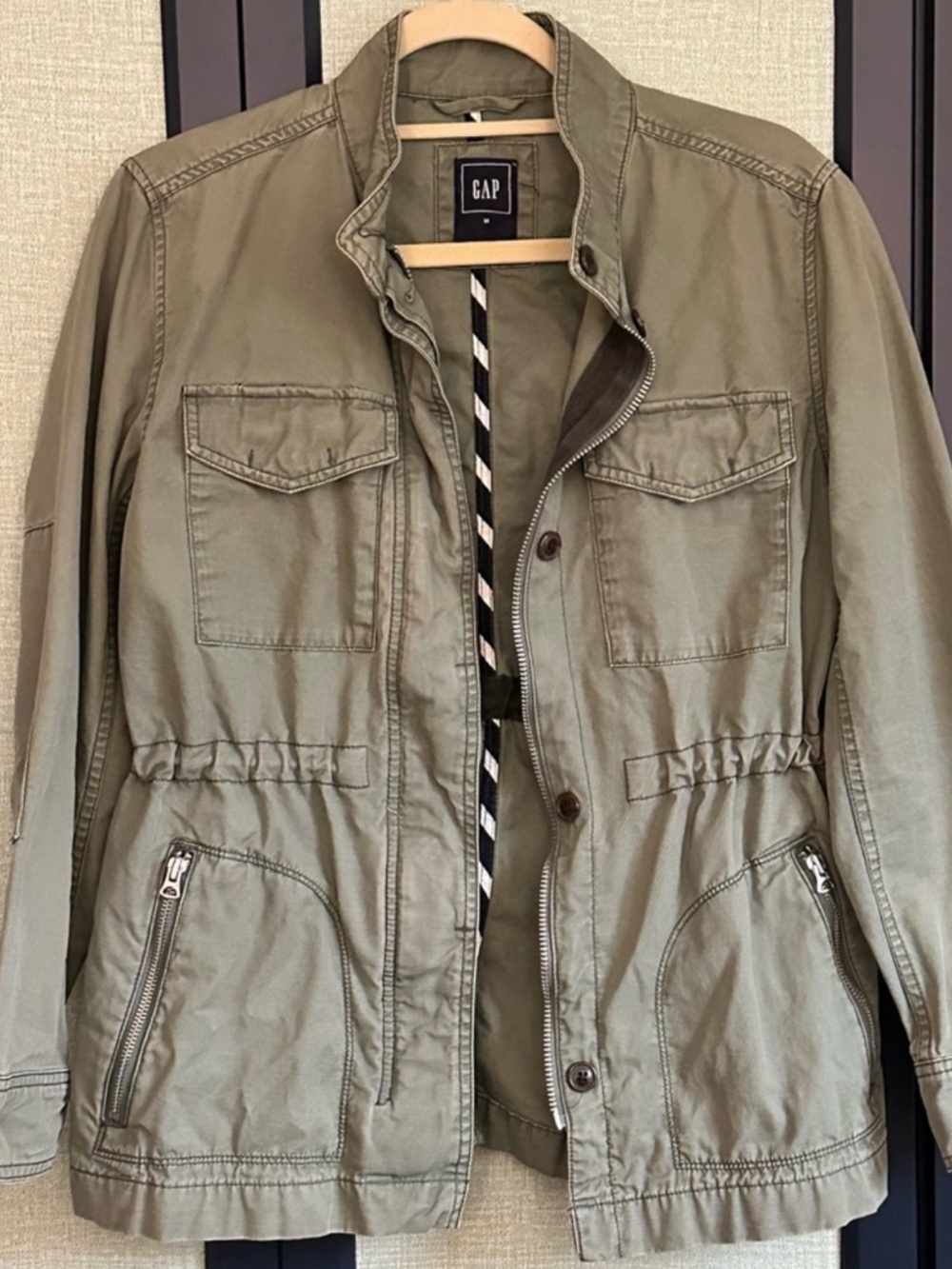 Gap Olive Green Utility Jacket with Adjustable Cinched Waist, circa 2016, Size M